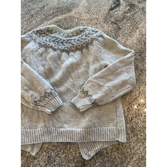 Vintage Hand Knit Cardigan Sweater Womens Gray Fair Isle Nordic Crewneck Retro - Picture 4 of 12